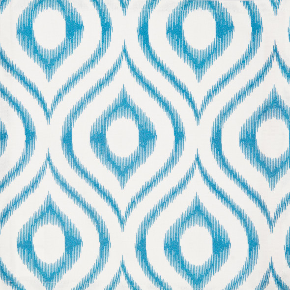 Tkanina dekoracyjna WAVES-005 - szerokość 140 cm - ecru/niebieski