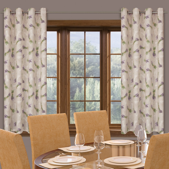 Tkanina zasłonowa TZ7030-019 - szerokość 140 cm - beż/fiolet