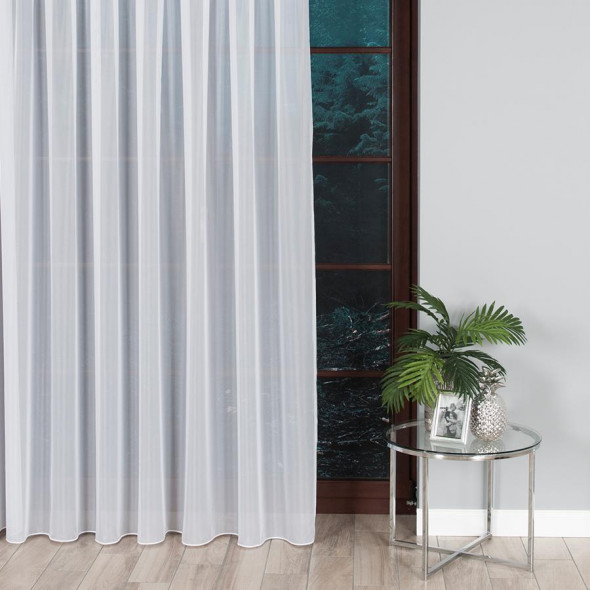 Woal gładki z ołowianką 000101 - wysokość 330 cm - biały