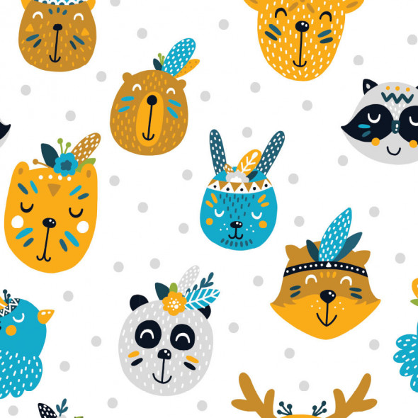 Zasłona gotowa na przelotkach INDIANI - 260x150 cm - biała/niebieska/pomarańczowa