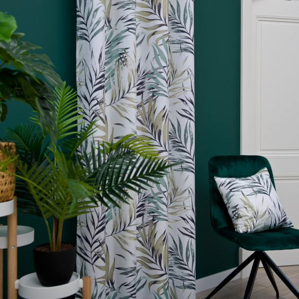 Zasłona gotowa na przelotkach PALMA - 260x140 cm - biały/odcienie zieleni