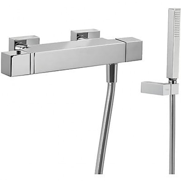 Tres Cuadro 1071649 bateria natryskowa termostatyczna z małym zestawem, chrom