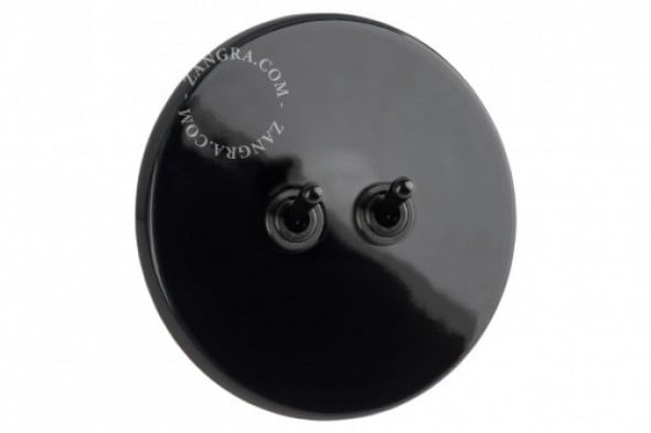 Retro Włącznik Czarna Porcelana Zangra Podwójny