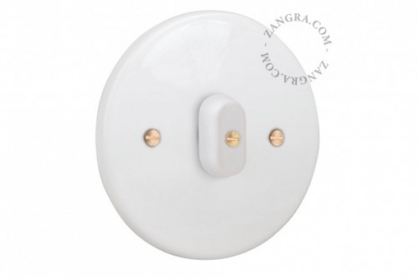 Retro Włącznik Obrotowy Biała Porcelana W Połysku