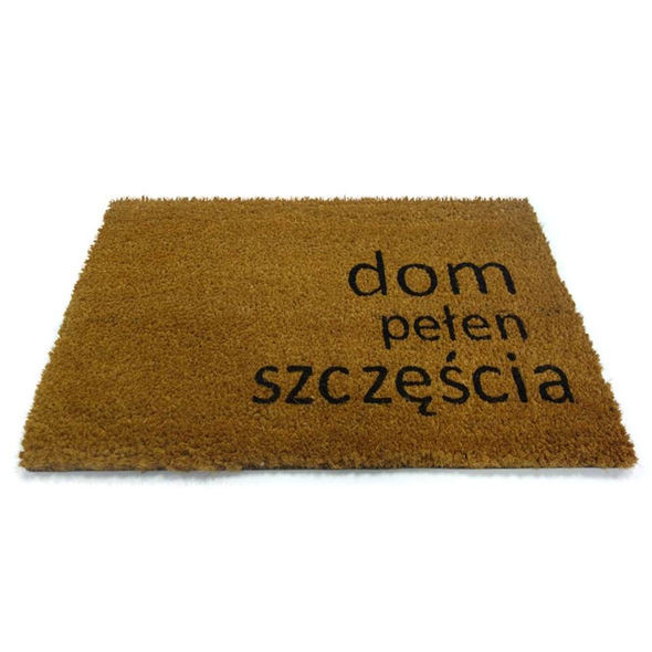 Wycieraczka kokosowa z napisem DOM PEŁEN SZCZĘSCIA