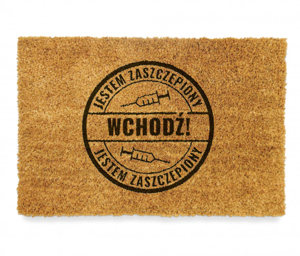 Wycieraczka kokosowa z napisem JESTEM ZASZCZEPIONY