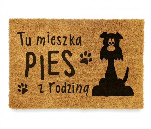 Wycieraczka pod drzwi Tu mieszka pies z rodziną