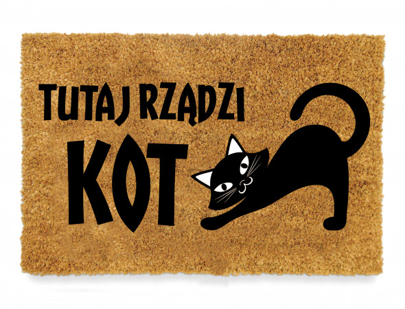 Wycieraczka pod drzwi "TUTAJ RZĄDZI KOT"