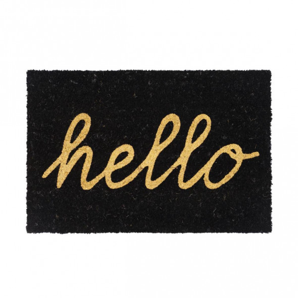 Wycieraczka wewnetrzna czarna HELLOL + złoty napis