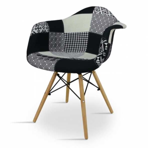 Designerskie krzesło tapicerowane COMODO1 - wzór patchwork czarno-biały