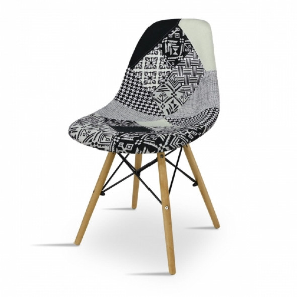 Designerskie krzesło tapicerowane COMODO2 - wzór patchwork czarno-biały