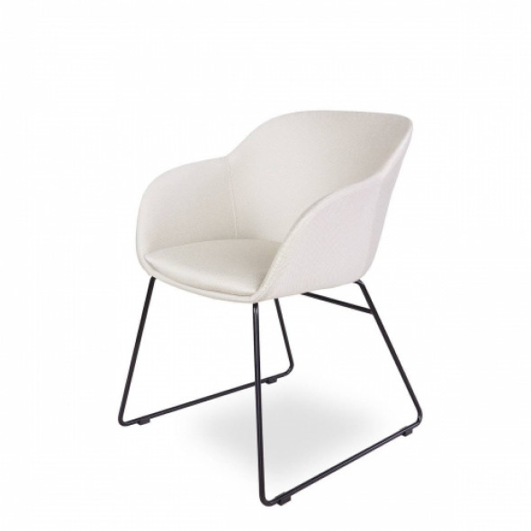 Designerskie krzesło tapicerowane SHELL, czarne nogi - wzór BEIGE