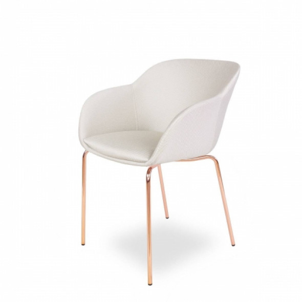 Designerskie krzesło tapicerowane SHELL, nogi chromowane brązowe złoto - wzór BEIGE
