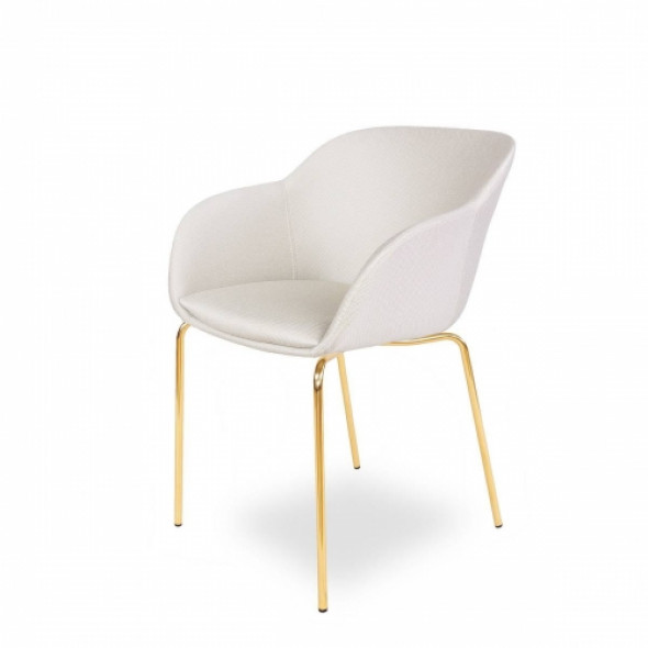 Designerskie krzesło tapicerowane SHELL, nogi chromowane złoto - wzór BEIGE