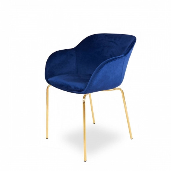 Designerskie krzesło tapicerowane SHELL, nogi chromowane złoto - wzór BLUE V