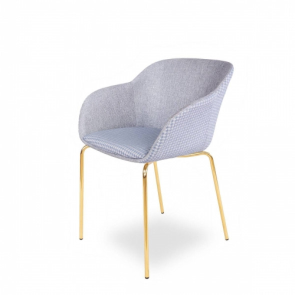 Designerskie krzesło tapicerowane SHELL, nogi chromowane złoto - wzór BLUE/PEP