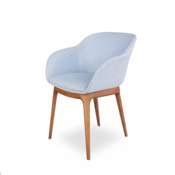 Eleganckie krzesło tapicerowane SHELL, bukowe nogi - wzór AZURE