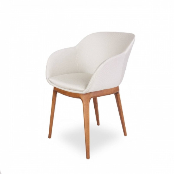 Eleganckie krzesło tapicerowane SHELL, bukowe nogi - wzór BEIGE