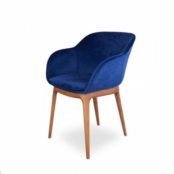 Eleganckie krzesło tapicerowane SHELL, bukowe nogi - wzór BLUE V