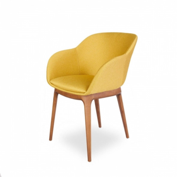 Eleganckie krzesło tapicerowane SHELL, bukowe nogi - wzór GOLD