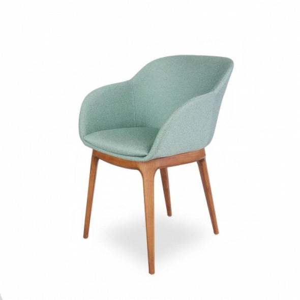 Eleganckie krzesło tapicerowane SHELL, bukowe nogi - wzór MINT