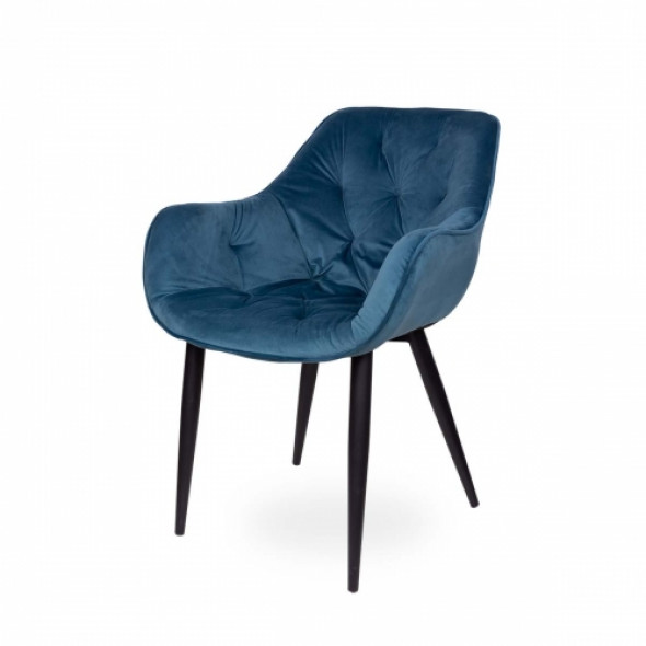 Krzesło tapicerowane ZIDANE, czarne nogi - kolor niebieski
