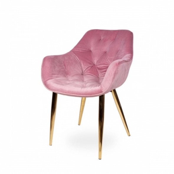 Krzesło tapicerowane ZIDANE, złote nogi - kolor różowy