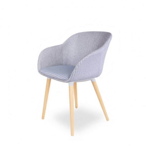 Nowoczesne krzesło tapicerowane SHELL, bukowe nogi - wzór BLUE/PEP