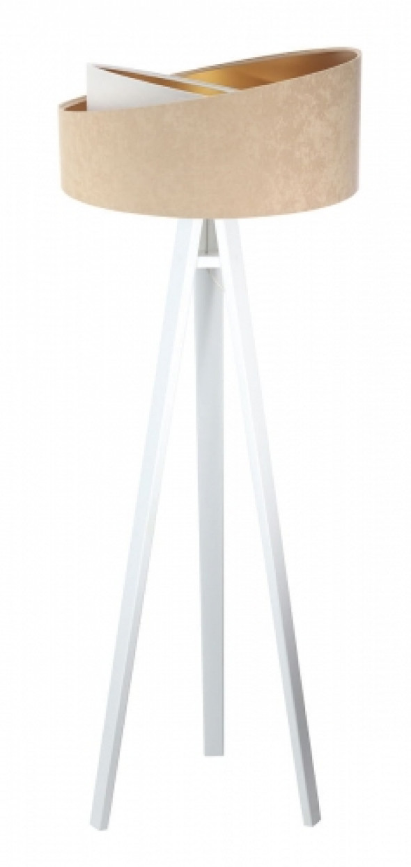 Welurowa lampa podłogowa beżowa-biała ze złotym wnętrzem