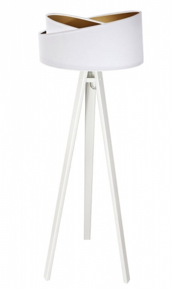 Welurowa lampa podłogowa biała ze złotym wnętrzem