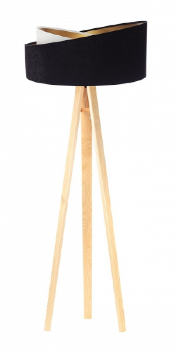 Welurowa lampa podłogowa czarna-biała ze złotym wnętrzem