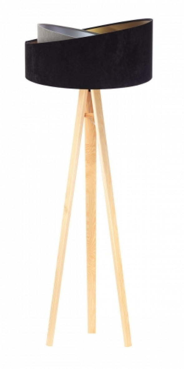 Welurowa lampa podłogowa czarno-szara ze srebrnym i złotym wnętrzem