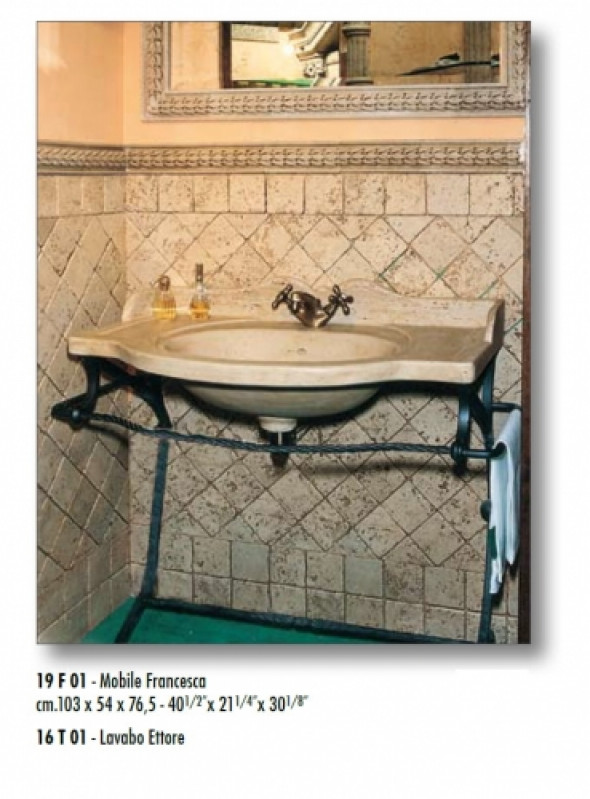 Tecno Art Marmi Umywalka Trawertynowa ETTORE + Stelaż 88x55 cm